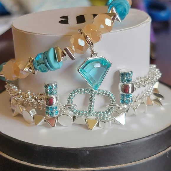 Silver and Turquoise Bracelet Stack - Picture 1 of 2